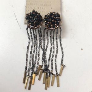 NWT, Anthropologie black beaded fringe earrings